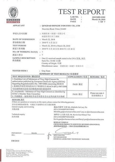 China Qingdao Hongde New Material Co., Ltd certification