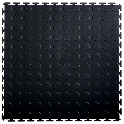 Black Interlocking Vinyl Floor Tile 500*500mm Coin Surface For Use In Garages Workshop And Factories