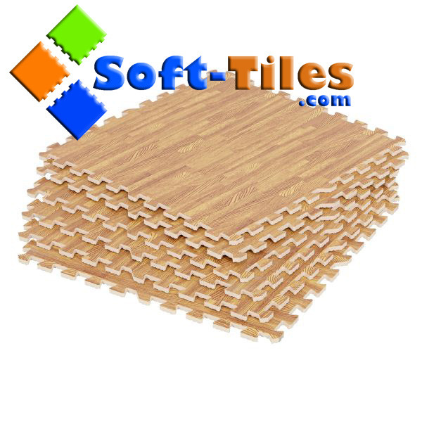 3/8&quot; Light Oak Foam Wood Grain Floor Tiles