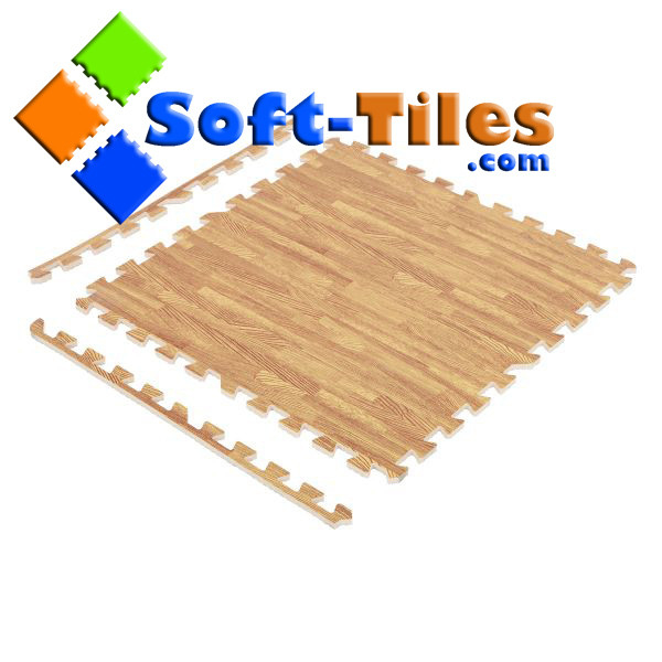 3/8&quot; Light Oak Foam Wood Grain Floor Tiles