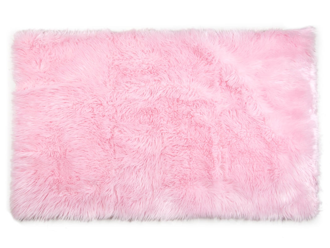 Light Pink Colour Polyester Area Rugs / Faux Sheepskin Area Rug