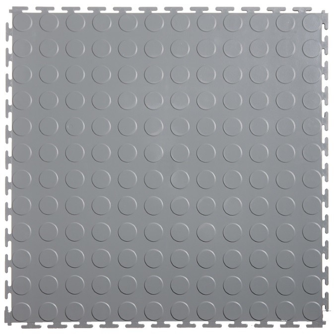Black Interlocking Vinyl Floor Tile 500*500mm Coin Surface For Use In Garages Workshop And Factories