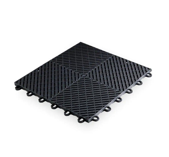 Black PP Interlocking Floor Tile 400*400mm For Use In Garages Workshop