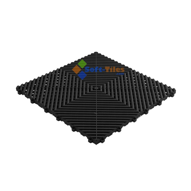 Black PP Interlocking Floor Tile 400*400mm For Use In Garages Workshop