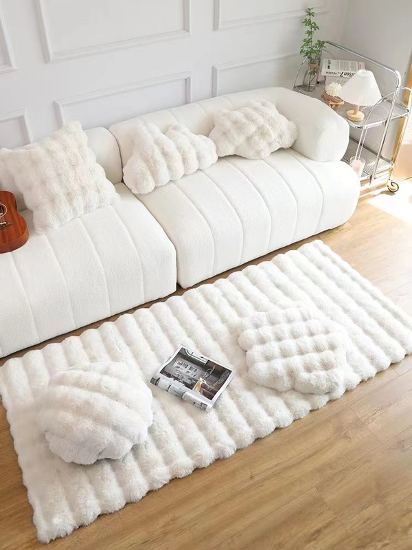 New Arrival Nordic Style Polyester Super Soft Faux Rabbit Fur 3D Bubble Area Carpet For Living Room