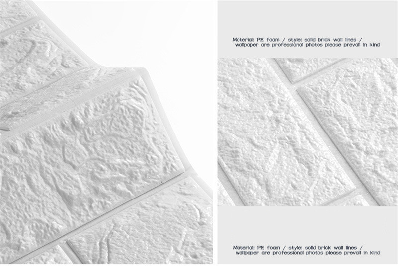 7mm White Foam Brick Wallpaper / 3d Brick Stone Wall Sticker 700mm width